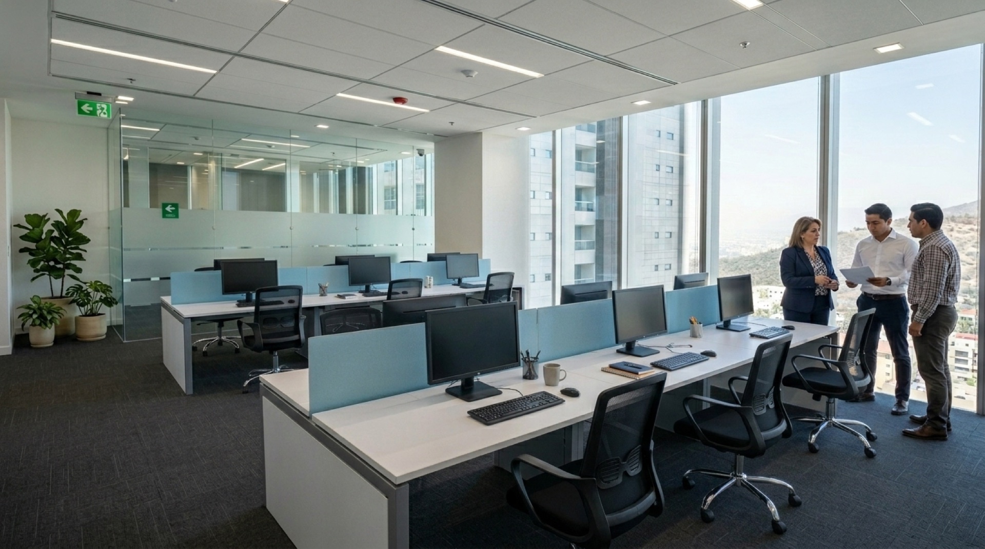 Estaciones corporativas con vista a ciudad